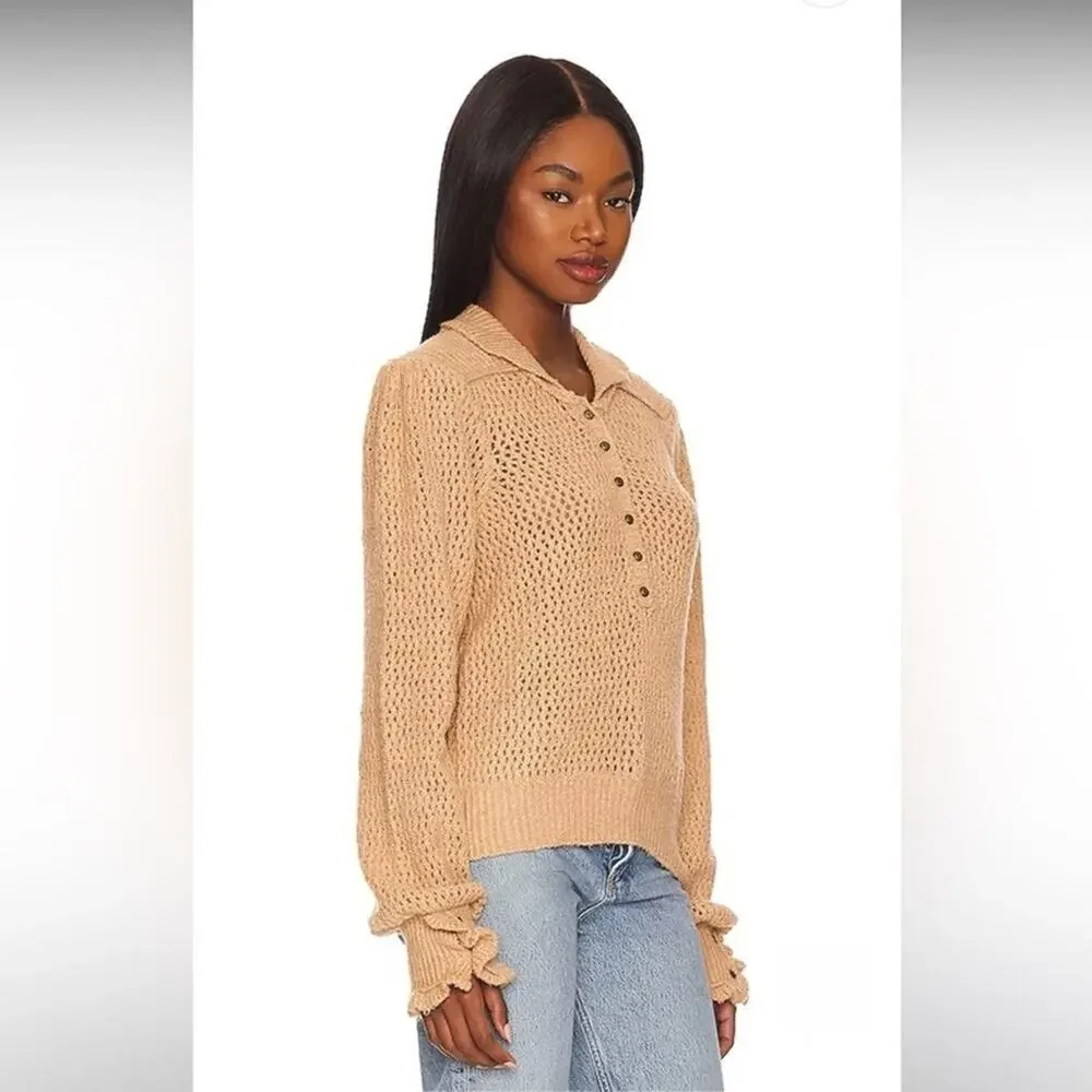 Free People Care FP Snowdrift Pullover Sweater in Camel Heather Size Small